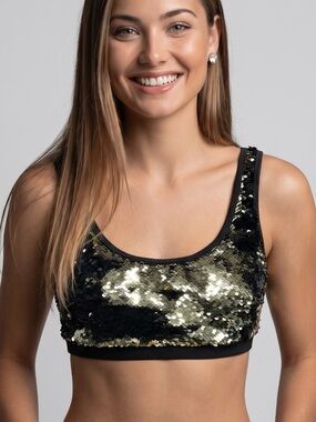 🌻Like New ASOS Swim Black Bralette Gold Sequin Bikini Top Women US Size 4